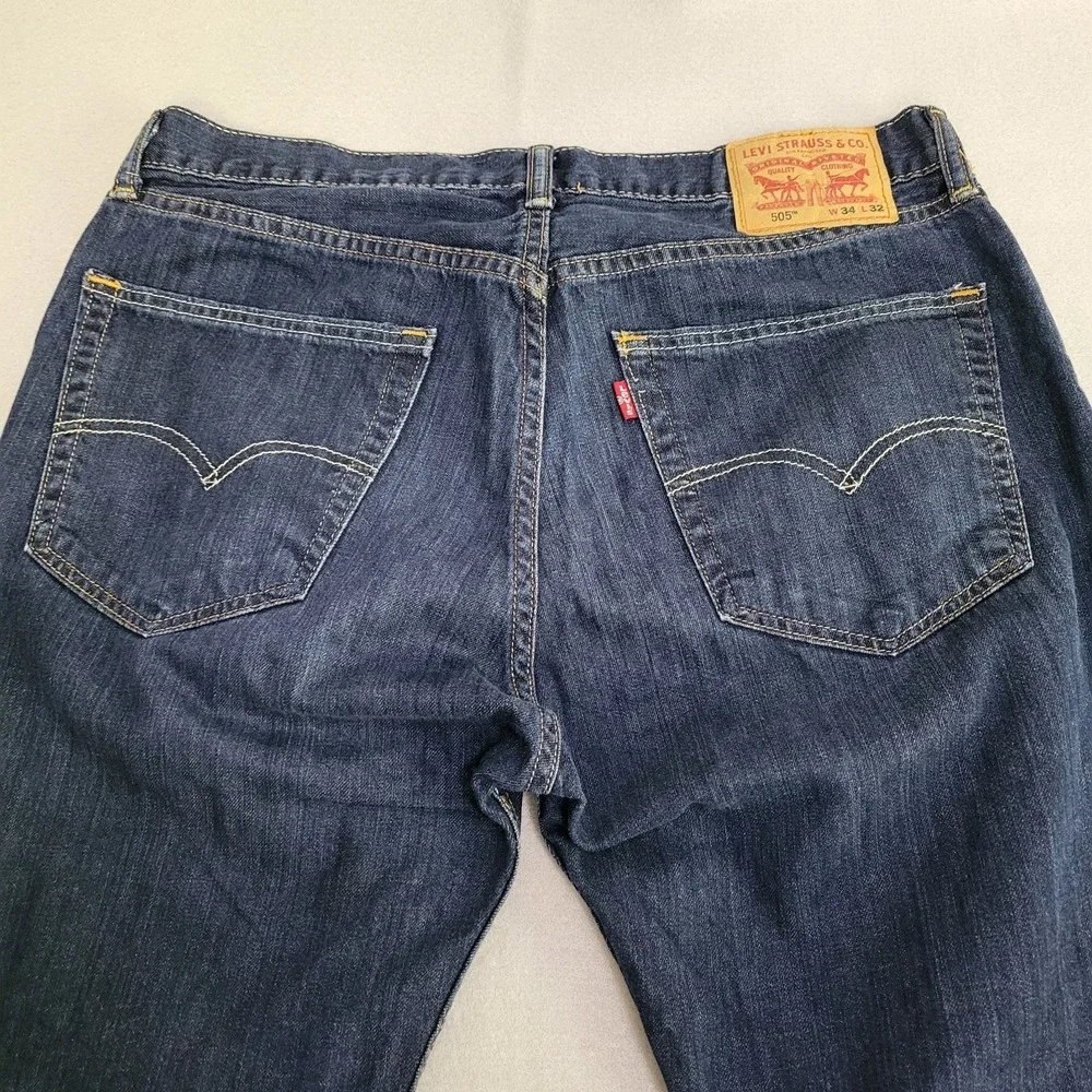 Levi's 505 Men's Denim Blue Jeans Size 34x32 Dark Wash Straight Leg